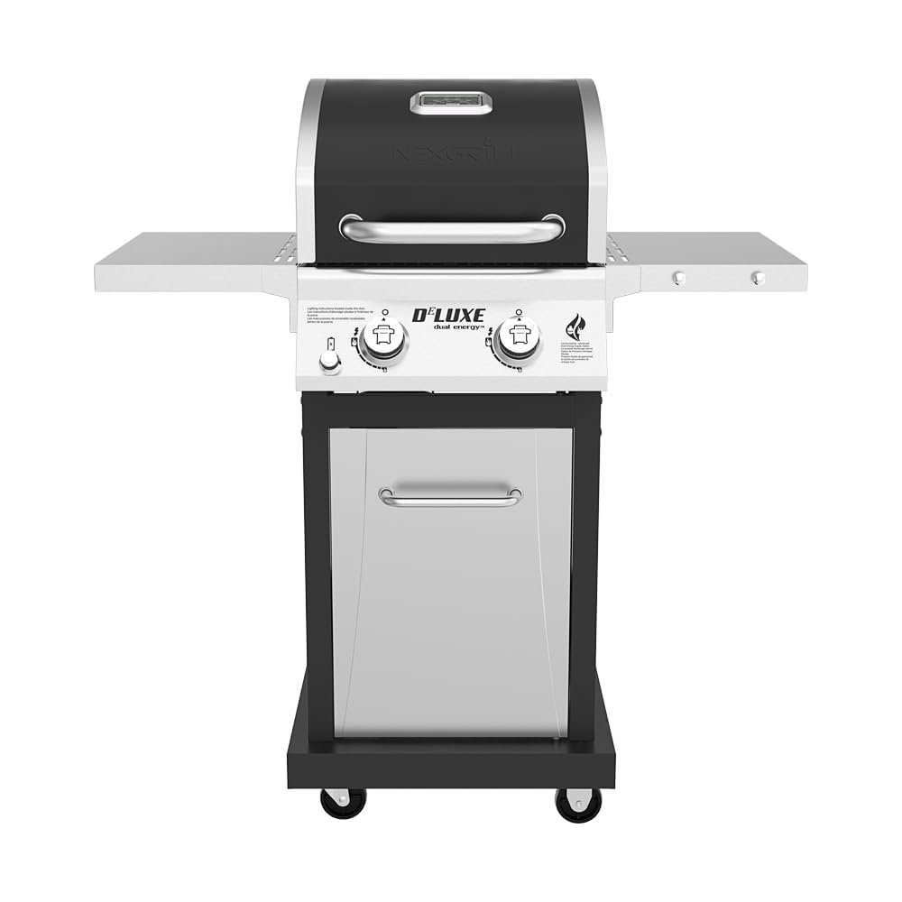 Nexgrill Deluxe 2-Burner Gas Grill with 401 SQ In Grate, 28000 BTUs, Stainless Steel Control Panel &amp; Foldable Side Table, Propane BBQ Grill for Outdoor Cooking, Patios, Backyards and More 720-0864RA