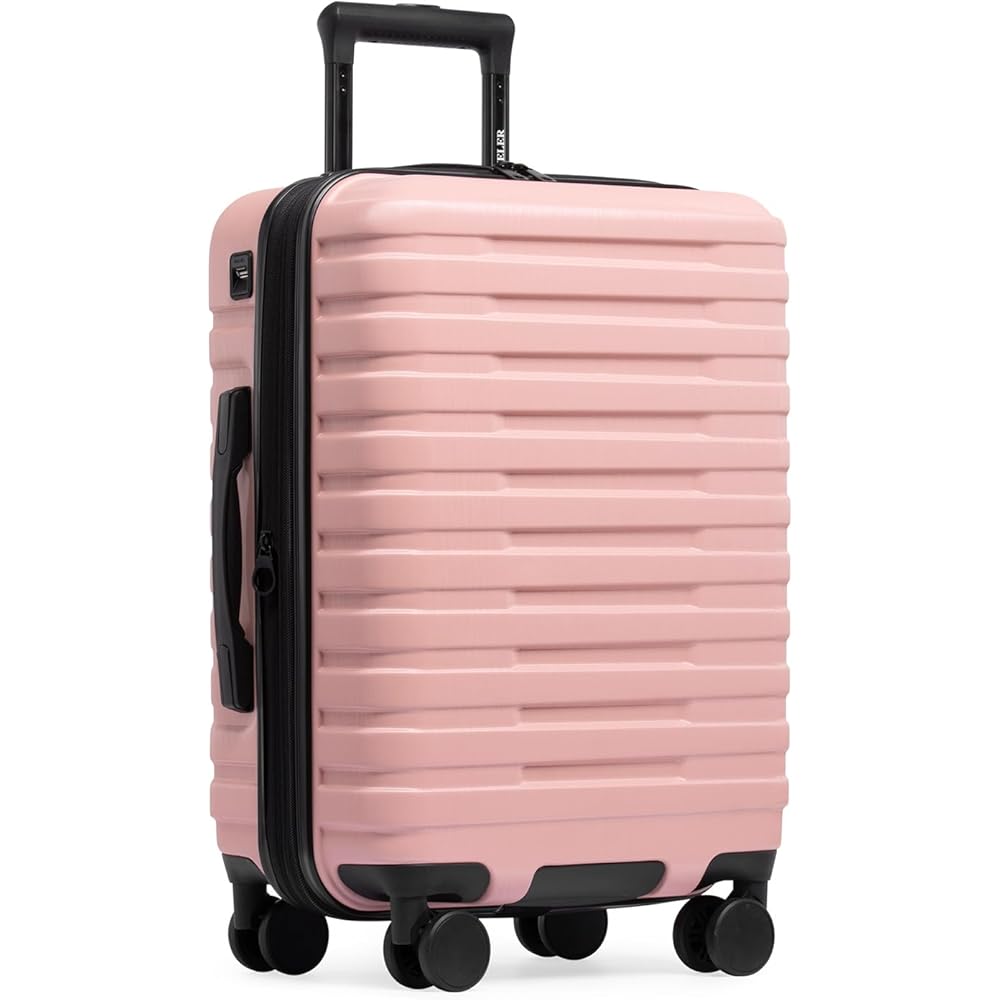 | U.S. Traveler Boren Polycarbonate Hardside Rugged Travel Suitcase Luggage with 8 Spinner Wheels, Aluminum Handle, Pink, Carry-on 22-Inch, USB Port | Suitcases