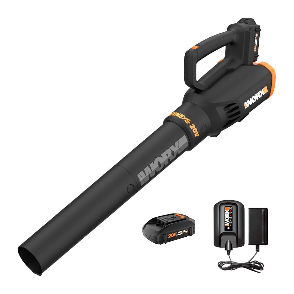 WORX WG547 20V Cordless Leaf Blower, Electric Blower with Turbine Fan, Blowers for Lawn Care with 2 Speed Control, Battery &amp; Charger Included