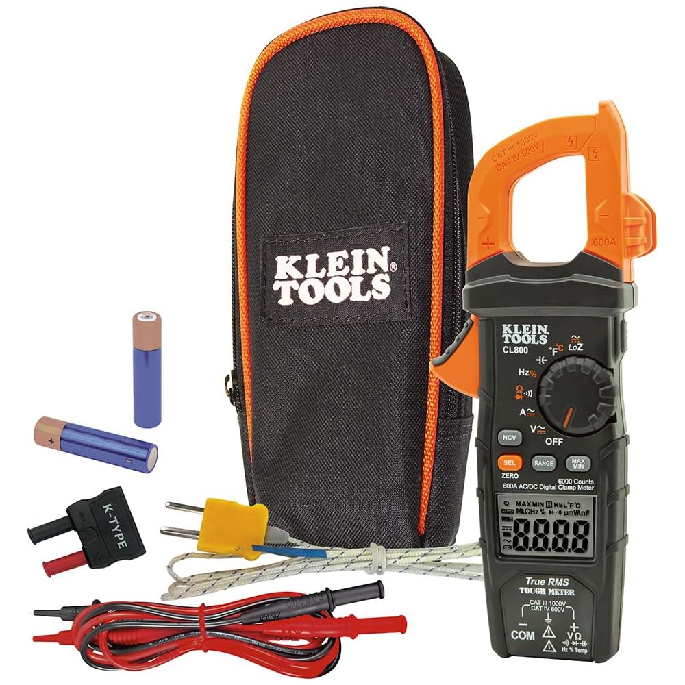 Klein Tools CL800 Digital Clamp Meter, Auto Ranging TRMS, AC/DC Volt/Current, LoZ, Continuity, Frequency, Capacitance, NCVT, Temp, More 1000V