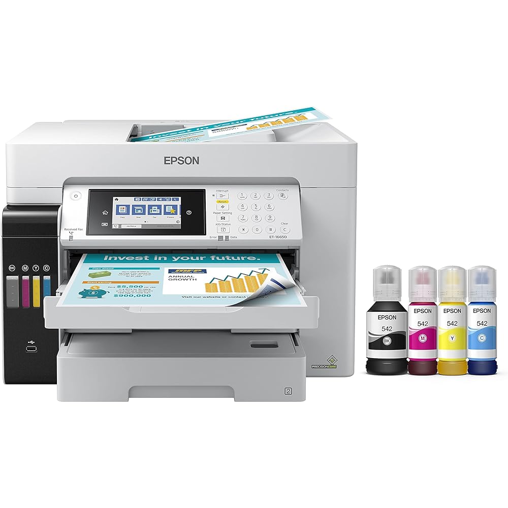 Epson EcoTank Pro ET-16650 Wireless Wide-Format Color All-in-One Supertank Printer with Scanner, Copier, Fax and Ethernet, White