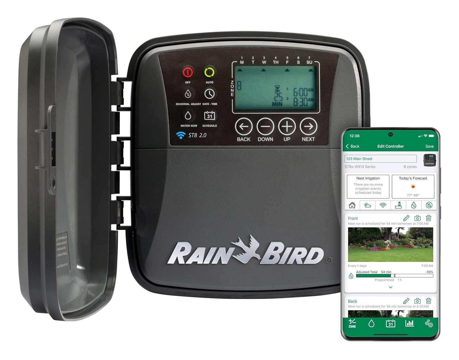Rain Bird ST8O-2.0 Smart WiFi Sprinkler Timer, WaterSense Certified 8-Zone Outdoor Irrigation Controller, Grey