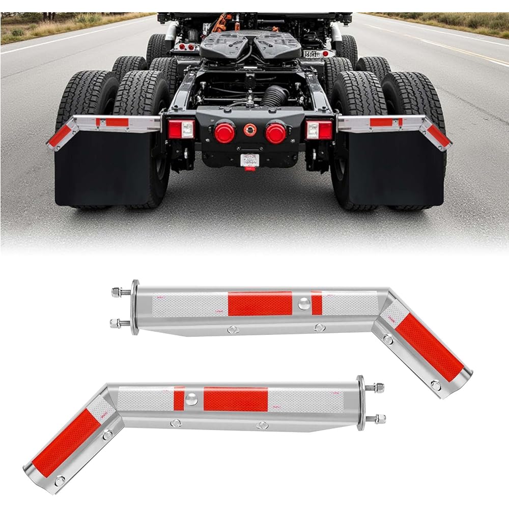 VEVOR Stainless Steel Angled Spring Loaded Mud Flap Hangers, 2-1/2" Bolt Spacing Mudflap Hangers for Semi Trucks, 1 Pair Heavy Duty Semi Truck Mud Flap Hanger Set with Reflective Strips, Silver
