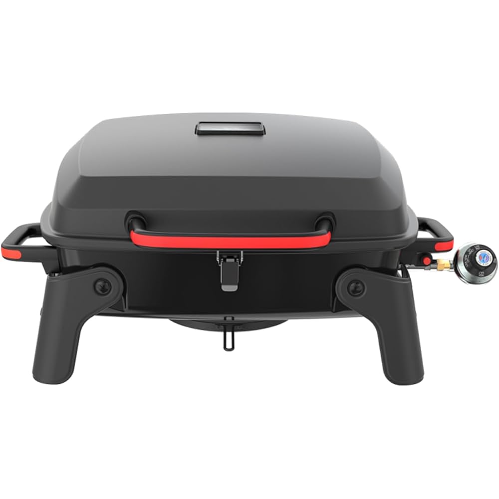 Megamaster 820-0065C 1 Burner Portable Gas Grill for Camping, Outdoor Cooking , Outdoor Kitchen, Patio, Garden, Barbecue with Two Foldable legs, Red + Black
