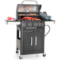 Captiva Designs 4-Burner Propane Gas BBQ Grill with Side Burner &amp; Porcelain-Enameled Cast Iron Grates, 46,700 BTU Output for Outdoor Cooking Kitchen and Patio Backyard Barbecue, Black