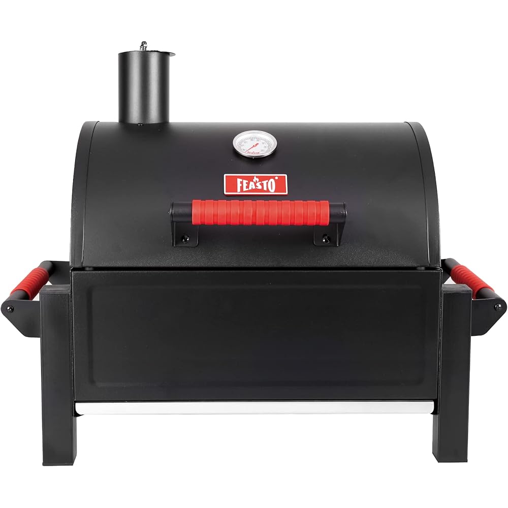 Feasto Portable Charcoal BBQ Grills with Cast Iron Grates, Tabletop Charcoal Grills with 354 Sq. In Cooking Area, for Outdoor Camping and Picnic, Black, L26.8’’x W20’’x H21.3’’