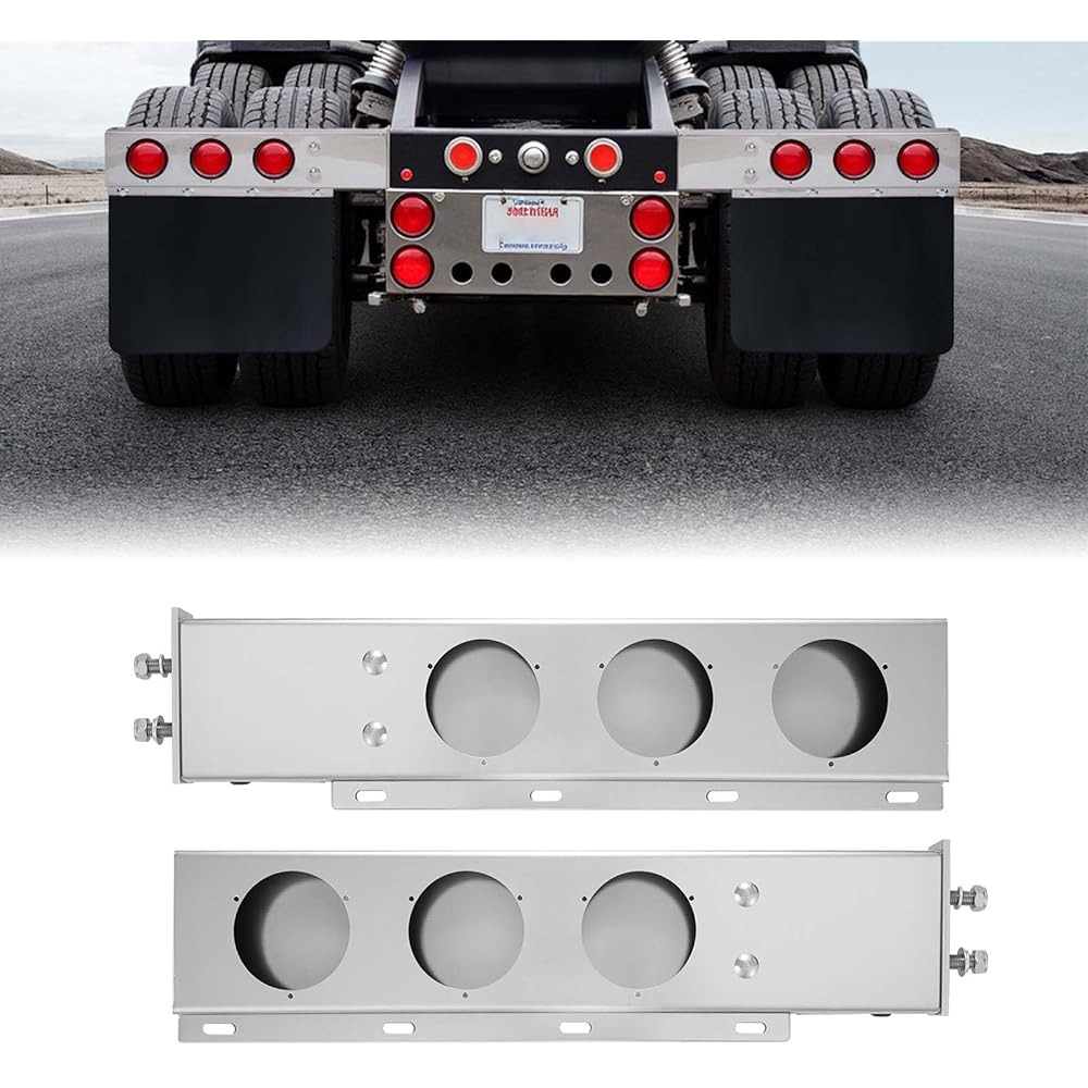 VEVOR Stainless Steel Mud Flap Hangers with Light Cutouts, 2-1/2" Bolt Spacing, Spring Loaded Mudflap Hangers for Semi Trucks, 1 Pair Heavy Duty Semi Truck Mud Flap Hanger Set, Silver