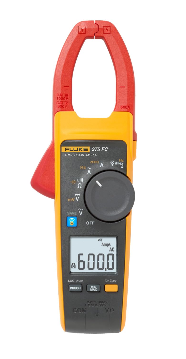 Fluke 375 FC True-RMS AC/DC Clamp Meter, Measures AC/DC Current To 600 A and AC/DC Voltage To 1000 V, CAT III 1000 V, CAT IV 600 V Safety Rating, Includes Batteries and Soft Carrying CaseIndustrial &amp; Scientific