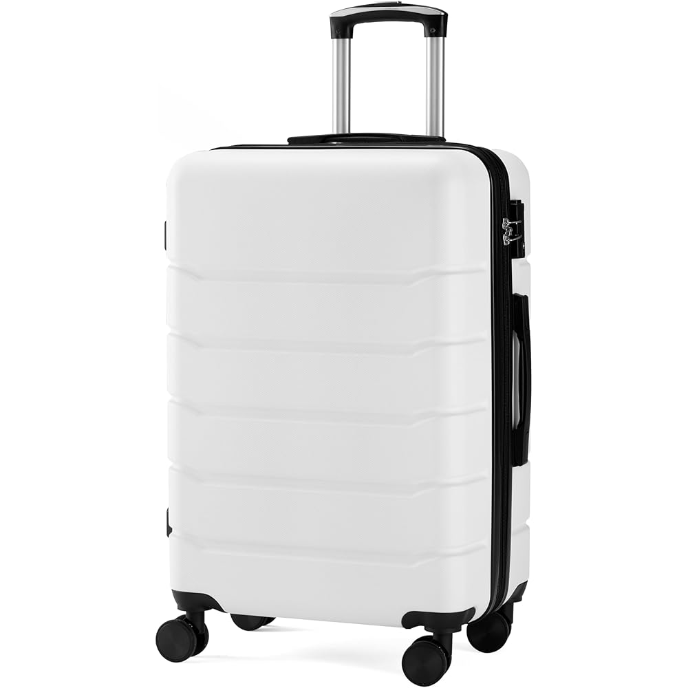 | Simple Deluxe 24 Inch Hardside Carry On Luggage, Suitcase with Double Spinner Wheels &amp; TSA Lock, Hard Shell, Expandable Rolling Lightweight, White | Carry-Ons