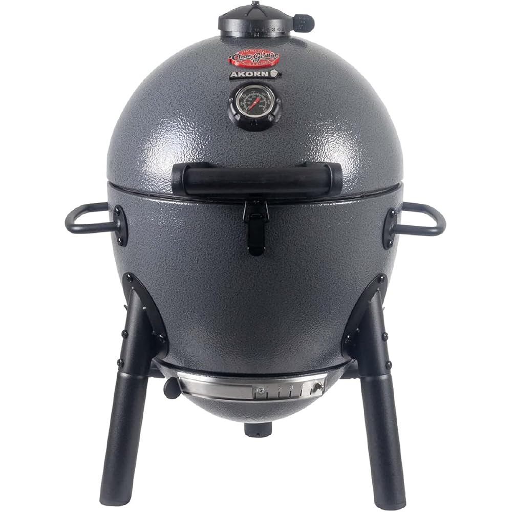Char-Griller® AKORN® Jr. Portable Kamado Charcoal Grill and Smoker with Cast Iron Grates and Locking Lid with 155 Cooking Square Inches in Ash, Model E86714