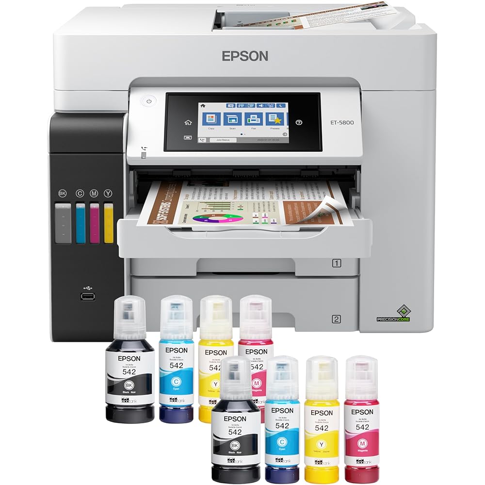 Epson EcoTank Pro ET-5800 Wireless Color All-in-One Supertank Printer with Scanner, Copier, Fax and Ethernet, White
