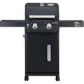 Monument Grills 2-Burner Stainless Steel Liquid Propane Gas Grill, Two Foldable Shelves Patio Garden Barbecue Grill with Clearview® Lid, Knob Control Mesa220, Black