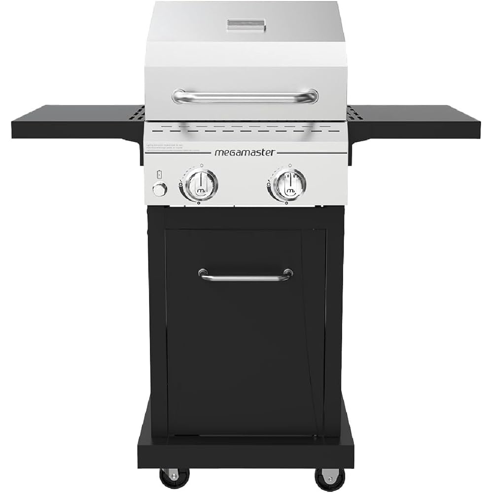 Megamaster Deluxe 2-Burner Gas Grill with Foldable Side Tables, 418 SQ In Cooking Space, 28000 BTUs, Stainless Steel Lid, Propane BBQ Grill for Outdoor Cooking, Patios, Backyards and More 720-0864MA