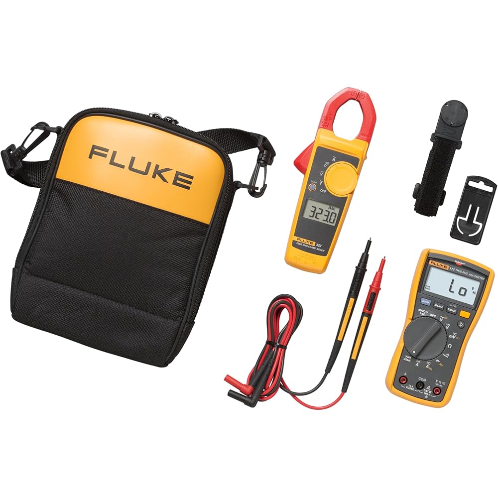 Fluke 117/323 Kit Multimeter and Clamp Meter Combo Kit For Residential And Commercial Electricians, AC/DC Voltage, AC Current 400 A, Includes Test Leads, TPAK And Carrying CaseMulti Testers
