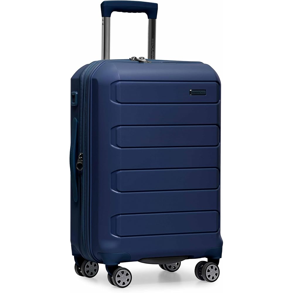 | Traveler's Choice Pagosa Indestructible Hardshell Expandable Spinner Luggage, Navy, 22" Carry-on | Luggage
