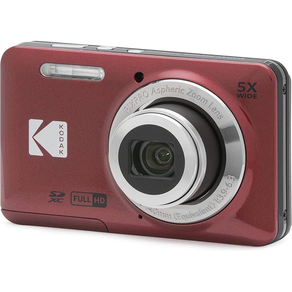 KODAK PIXPRO FZ55-RD 16MP Digital Camera 5X Optical Zoom 28mm Wide Angle 1080P Full HD Video 2.7" LCD Vlogging Camera (Red) Packaging May Vary