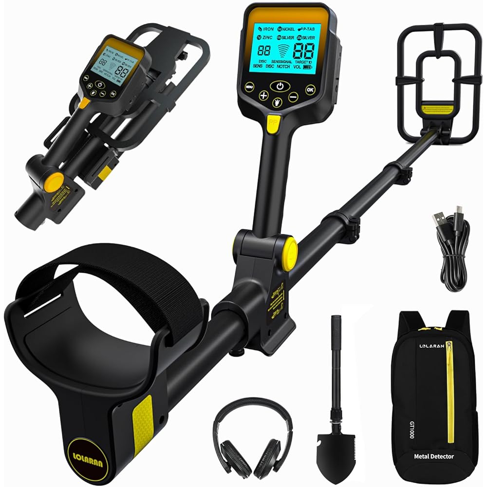 LOLARAN Metal Detector for Adults Professional, Up to 20 Hours of Extended Runtime, Adjustable Retractable Foldable Metal Detector Waterproof High Accuracy Gold Detector, Backlit LCD Display