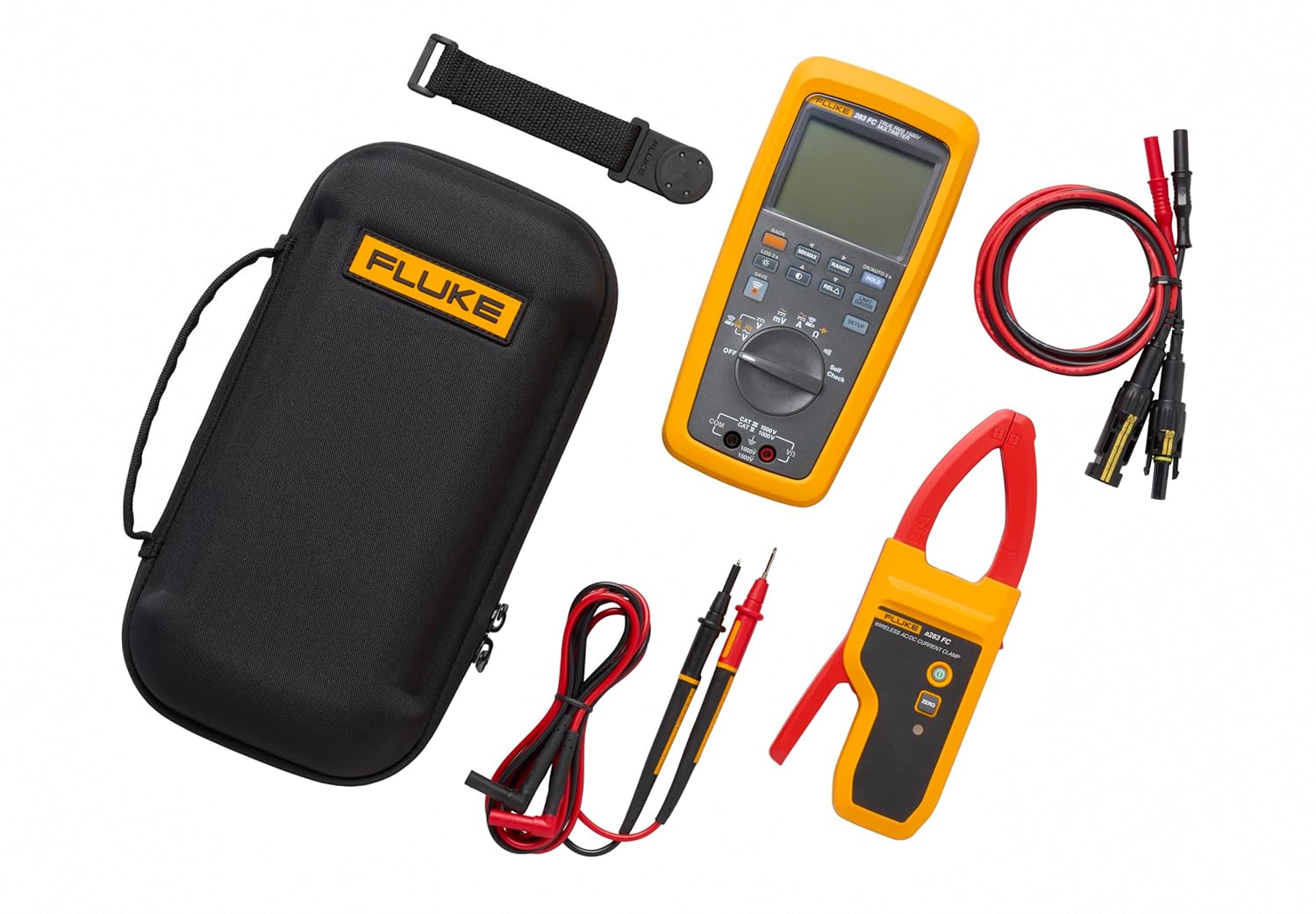 Fluke 283FC/PV Kit CAT III 1500V True-RMS Digital Multimeter with 60A Wireless AC/DC Current Clamp and MC4 Connectors (Pack of 1)