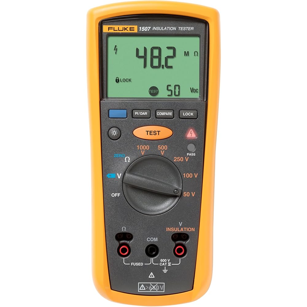 Fluke 1507 Digital Megohmmeter Insulation Resistance Tester, For Advanced Industrial and Electrical Insulation Testing, Offers Multiple Insulation Test Voltages50 V, 100 V, 250 V, 500 V, and 1000 V