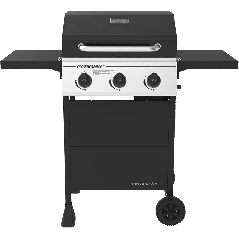 Megamaster 3-Burner Propane Gas Grill with Folding Side Tables, 30,000BTUs, 429.81 sq. in. Cooking Space, Stainless Steel Control Panel, Outdoor Kitchen Grill for BBQs, Patios, and More 720-0988EA